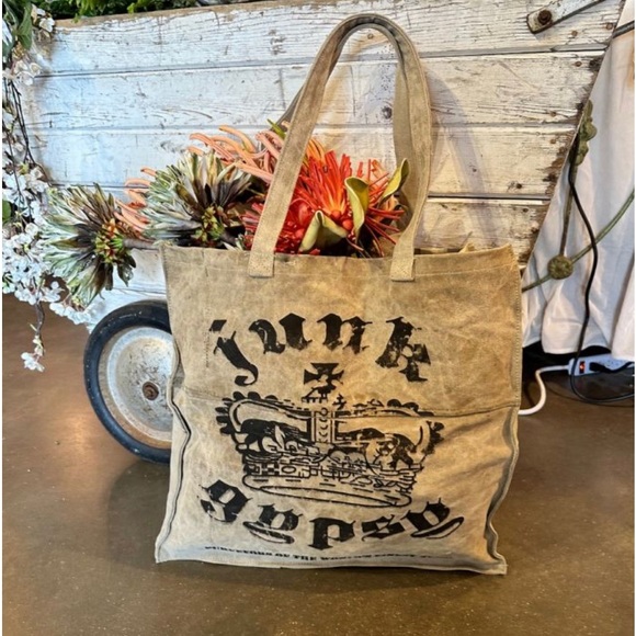 Boho Recycled Tent Market Tote Bag in Dark Green New With Tags - Picture 3 of 13